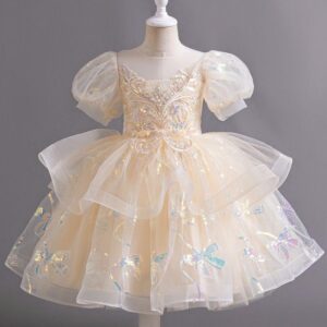 GB- Creem Princess Dress with  A big  bow